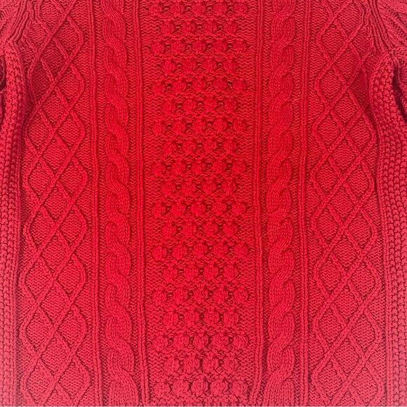 Talbots Cable Knit Cardigan Sweater Womens Small Petite Red Fisherman Coastal - Picture 3 of 10